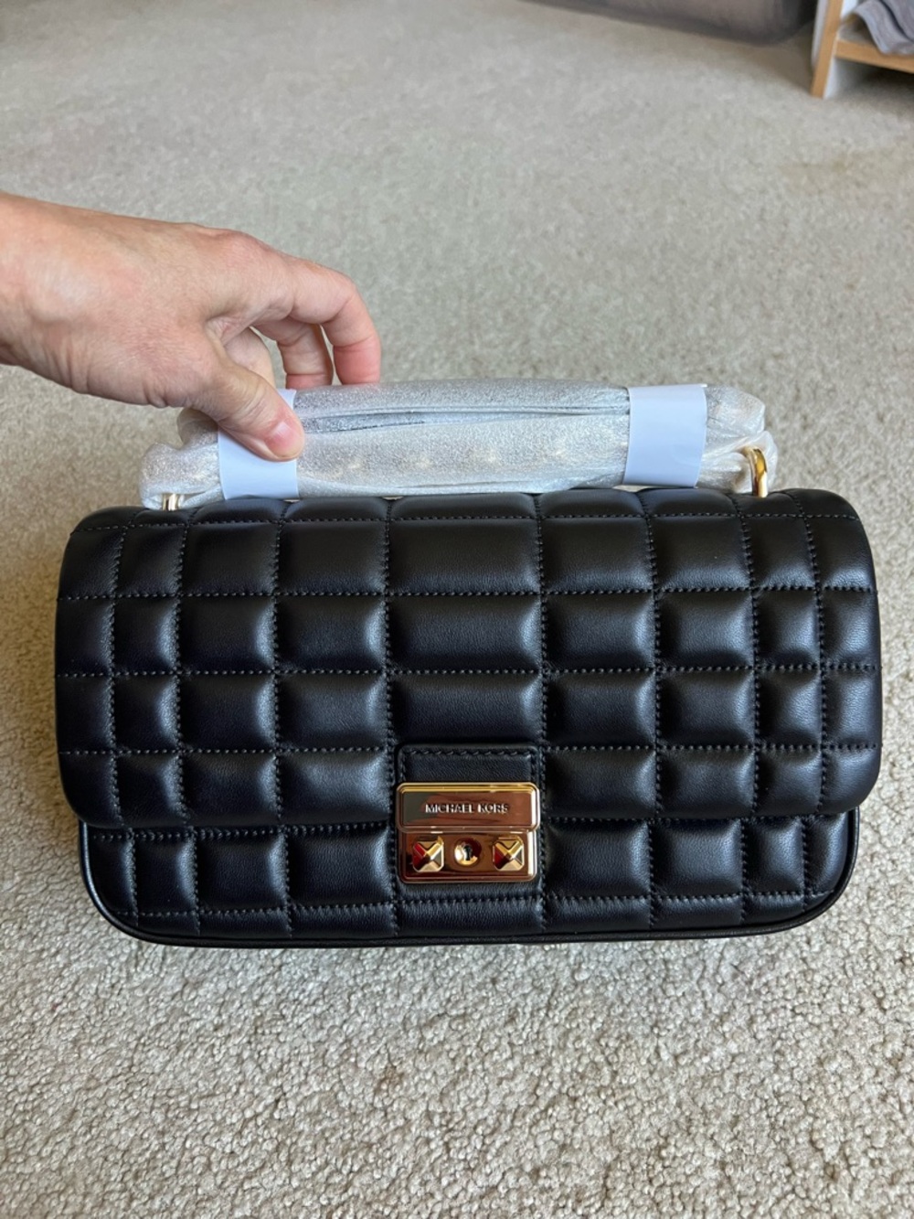 Michael Kors Black Quilted Leather Crossbody with Gold Hardware